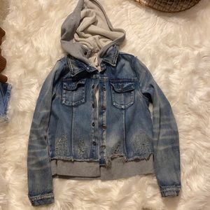 Free people jean jacket with hood